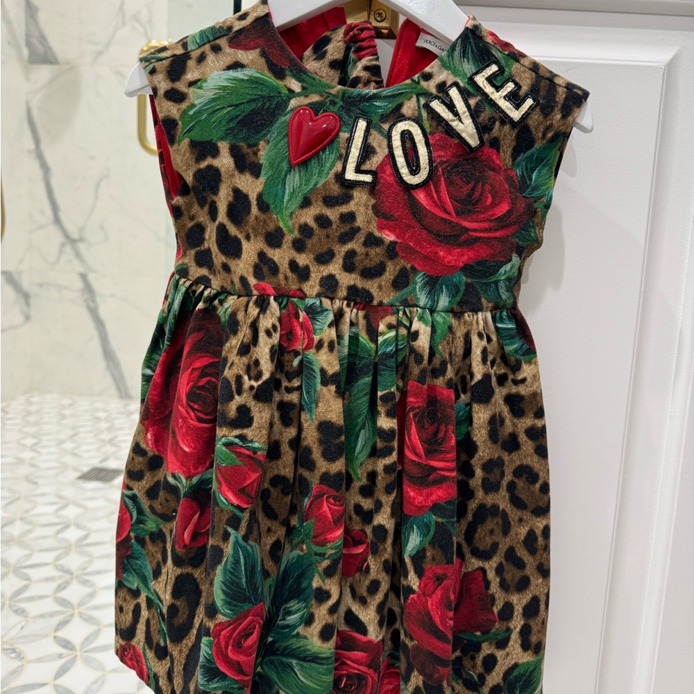 DOLCE & GABBANA
LEOPARD ROSE PRINT SHORT SLEEVE DRESS